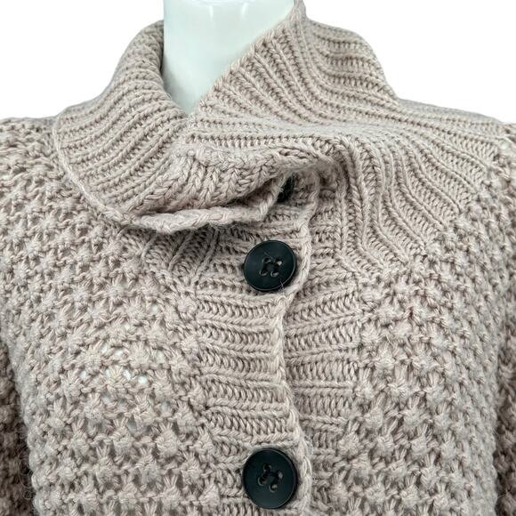 Numph Sweater Womens Medium Dusty Rose Taupe Chunky Knit Cardigan Alpaca Cozy - Picture 2 of 10